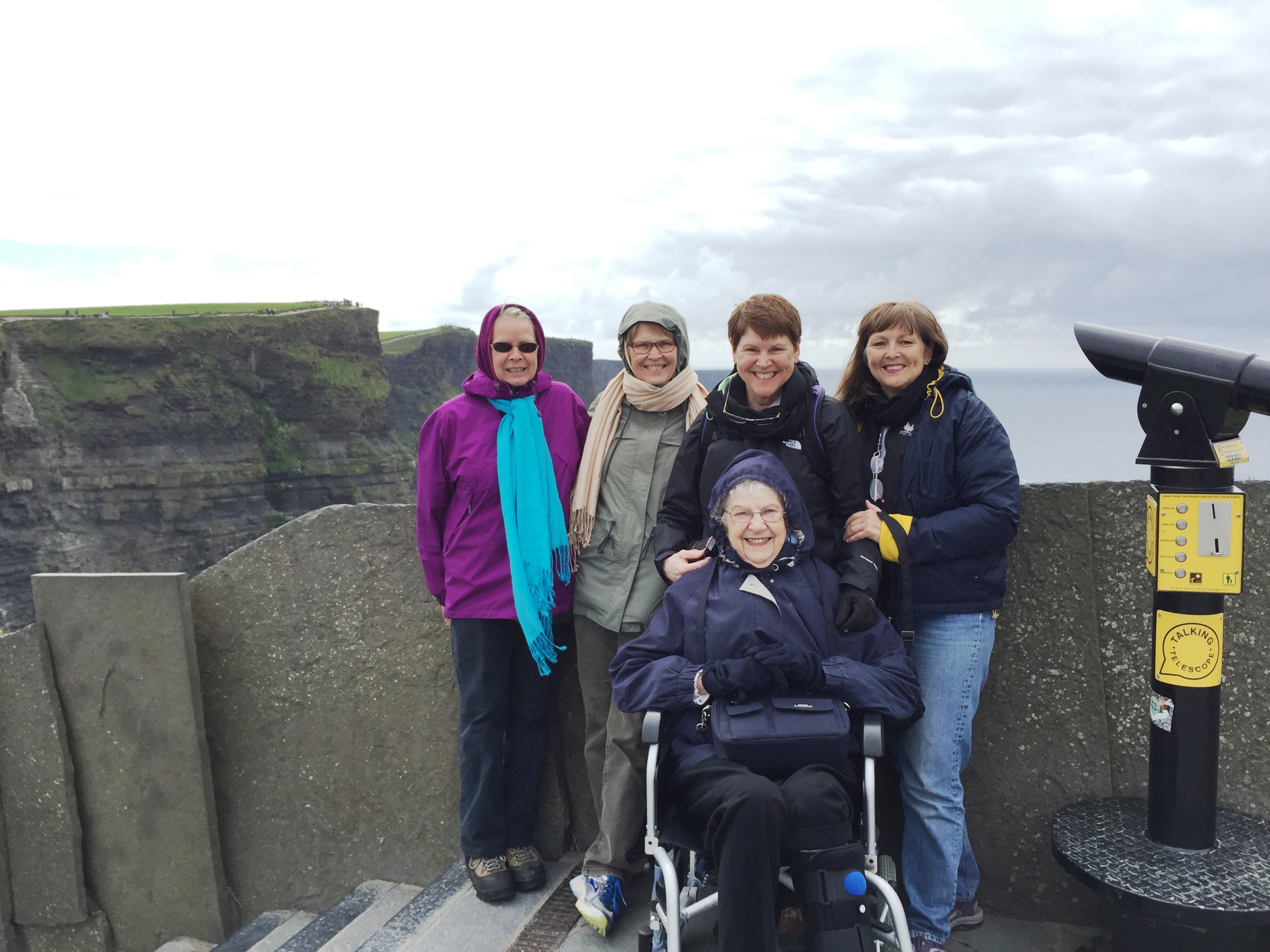 From left: Annis, Sara, Molly and Martha with Roberta at the Cliffs of Moher